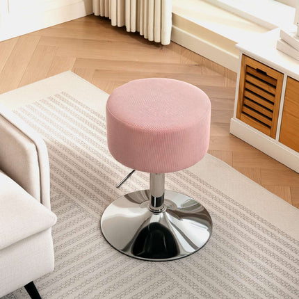 Verstellbarer rosa Cord-Barhocker, 360° drehbar, Metallfuß