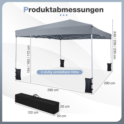 Verstellbarer Pop-Up Pavillon 290x290 cm für Camping & Strand
