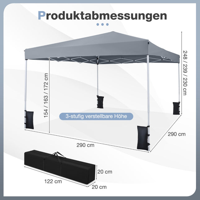 Verstellbarer Pop-Up Pavillon 290x290 cm für Camping & Strand
