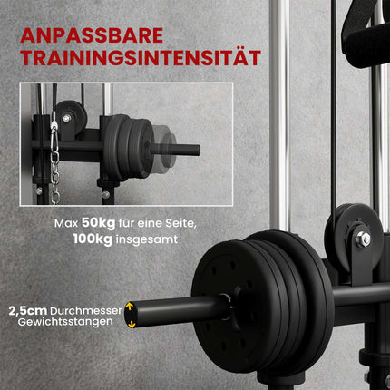 Verstellbare Kraftstation mit Dual-Pulley, 25-165 cm, Schwarz