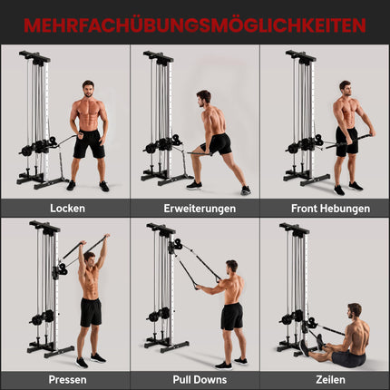 Verstellbare Kraftstation mit Dual-Pulley, 25-165 cm, Schwarz
