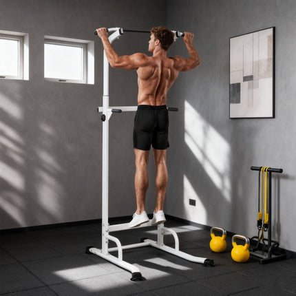 Adjustable Power Tower Dip Station, 176.5-227 cm, 120 kg Capacity