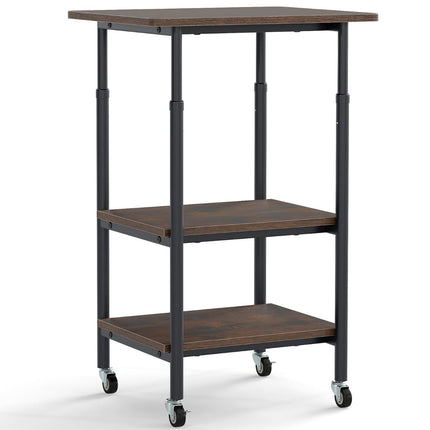 Adjustable Printer Stand with Shelves & Wheels, Brown
