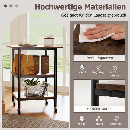 Adjustable Printer Stand with Shelves & Wheels, Brown
