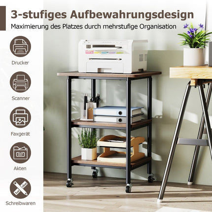 Adjustable Printer Stand with Shelves & Wheels, Brown