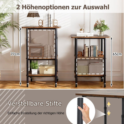 Adjustable Printer Stand with Shelves & Wheels, Brown