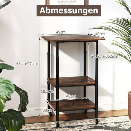 Adjustable Printer Stand with Shelves & Wheels, Brown