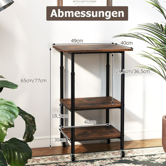 Verstellbarer Druckerunterschrank mit Ablagen & Rollen, Braun