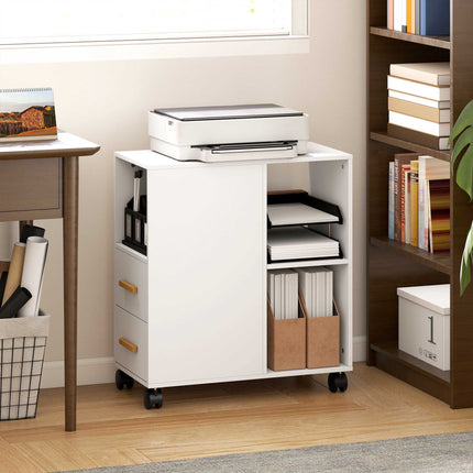 Adjustable Printer Stand with Shelves, Wheels, White 60x30x65 cm
