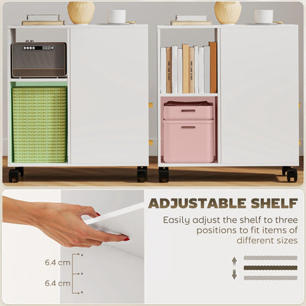 Adjustable Printer Stand with Shelves, Wheels, White 60x30x65 cm
