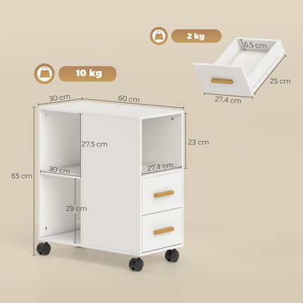 Adjustable Printer Stand with Shelves, Wheels, White 60x30x65 cm