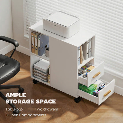 Adjustable Printer Stand with Shelves, Wheels, White 60x30x65 cm