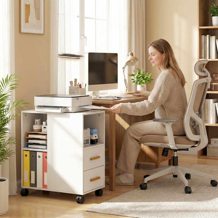 Adjustable Printer Stand with Shelves, Wheels, White 60x30x65 cm
