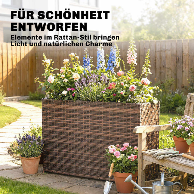 Verstellbarer Rattan-Pflanzkasten mit herausnehmbarem Einsatz, Braun