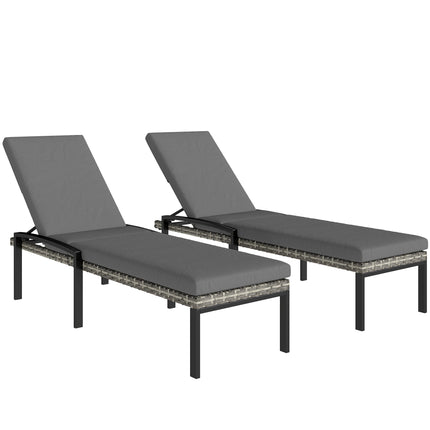 Verstellbare Rattan-Sonnenliegen-Garnitur mit Kissen, Grau