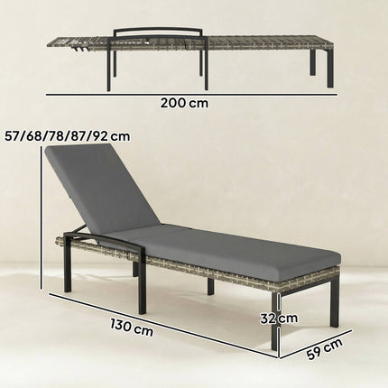 Verstellbare Rattan-Sonnenliegen-Garnitur mit Kissen, Grau
