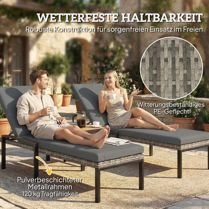Verstellbare Rattan-Sonnenliegen-Garnitur mit Kissen, Grau