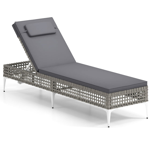 Verstellbare Rattan-Sonnenliege mit Kissen & Kopfstütze