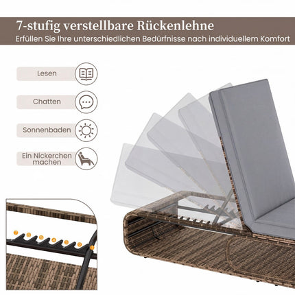 Verstellbare Rattan Sonnenliege mit Kissen, wetterfest