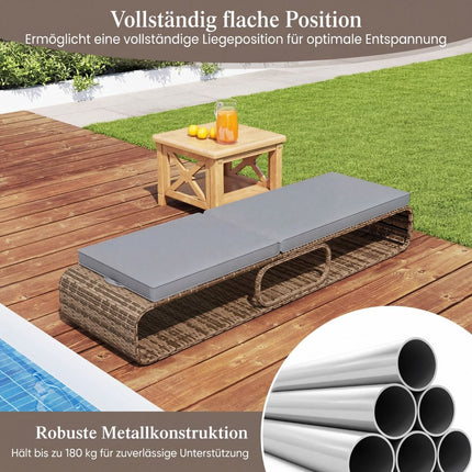 Verstellbare Rattan Sonnenliege mit Kissen, wetterfest
