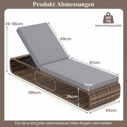 Verstellbare Rattan Sonnenliege mit Kissen, wetterfest