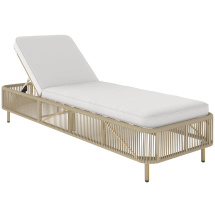 Verstellbare Rattan-Sonnenliege mit Kissen, Gelb/Creme