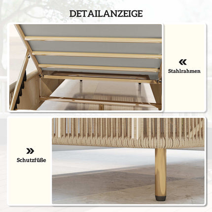 Verstellbare Rattan-Sonnenliege mit Kissen, Gelb/Creme