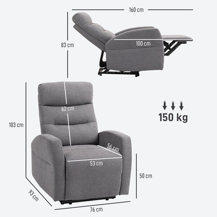 Adjustable Recliner Chair with Footrest, Dark Grey Fabric