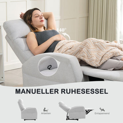 Verstellbarer Relaxsessel mit Fußstütze, hellgrauer Stoff
