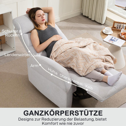 Verstellbarer Relaxsessel mit Fußstütze, hellgrauer Stoff