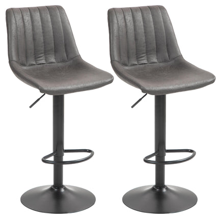Adjustable Retro Bar Stools, Set of 2, Dark Grey, Microfiber