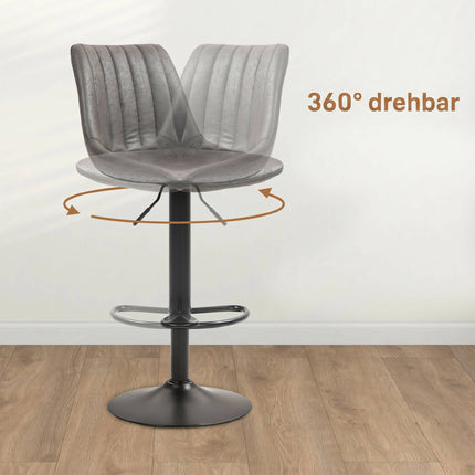 Adjustable Retro Bar Stools, Set of 2, Dark Grey, Microfiber