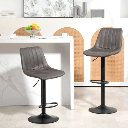 Adjustable Retro Bar Stools, Set of 2, Dark Grey, Microfiber
