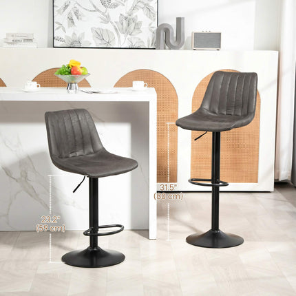 Adjustable Retro Bar Stools, Set of 2, Dark Grey, Microfiber