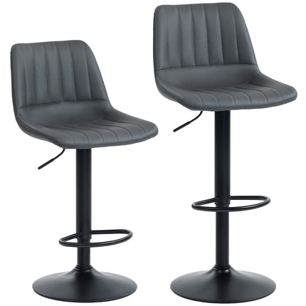 Adjustable Retro Bar Stools, Set of 2, Faux Leather, Dark Grey