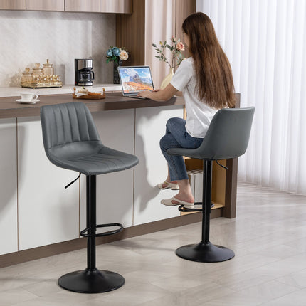 Adjustable Retro Bar Stools, Set of 2, Faux Leather, Dark Grey