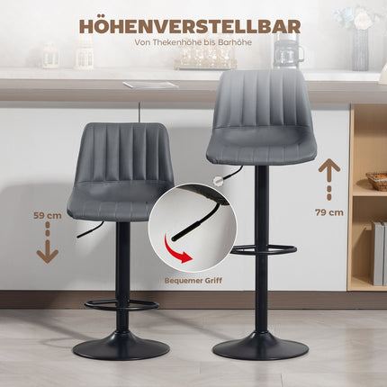 Adjustable Retro Bar Stools, Set of 2, Faux Leather, Dark Grey