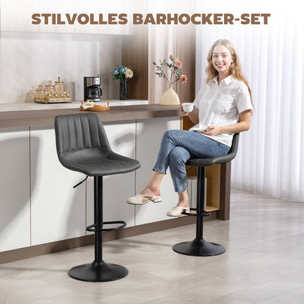 Adjustable Retro Bar Stools, Set of 2, Faux Leather, Dark Grey