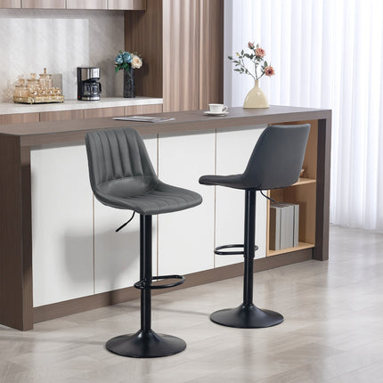 Adjustable Retro Bar Stools, Set of 2, Faux Leather, Dark Grey