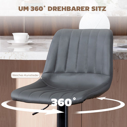 Adjustable Retro Bar Stools, Set of 2, Faux Leather, Dark Grey
