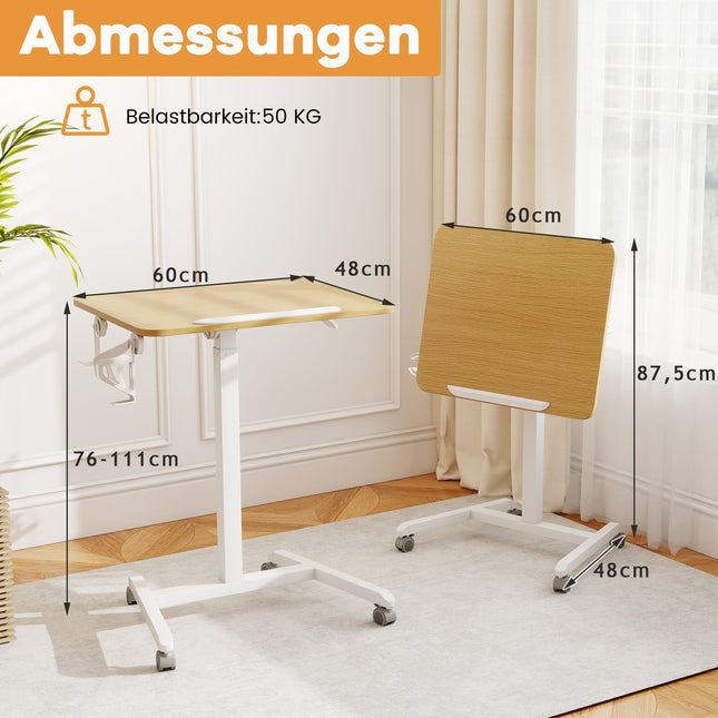 Verstellbarer Roll-Laptop-Tisch mit neigbarer Platte, 76-111 cm