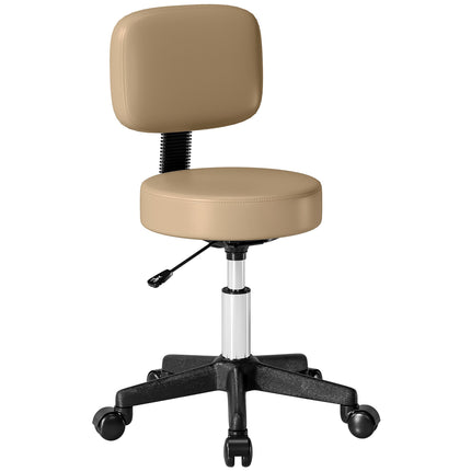 Adjustable Rolling Stool With Backrest, 360 Swivel, Tan