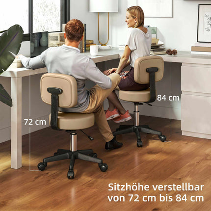 Adjustable Rolling Stool With Backrest, 360 Swivel, Tan