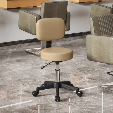 Adjustable Rolling Stool With Backrest, 360 Swivel, Tan