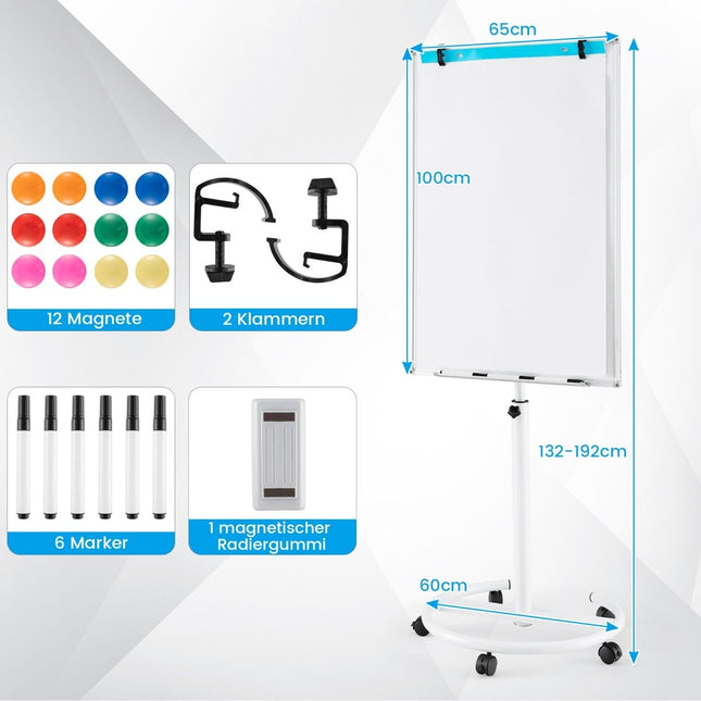 Rollbares Whiteboard mit Magneten und Markern