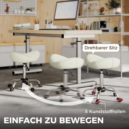 Verstellbarer Sattelhocker mit PU-Leder, Cremeweiß