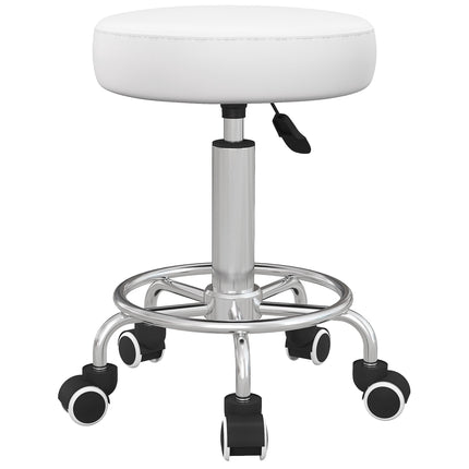 Adjustable Salon Stool, White Faux Leather, 110 kg Capacity
