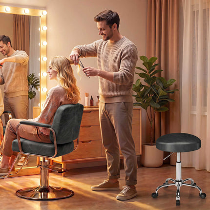Adjustable Salon Stool with Black PU Leather, 360 Swivel