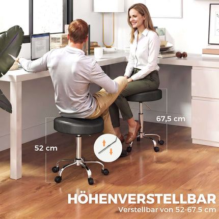 Adjustable Salon Stool with Black PU Leather, 360 Swivel