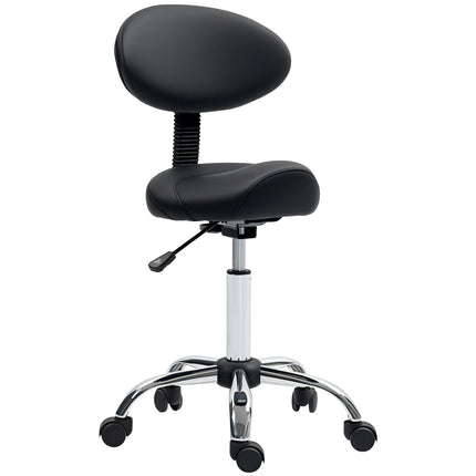 Adjustable Salon Stool with Wheels – Black, Faux Leather